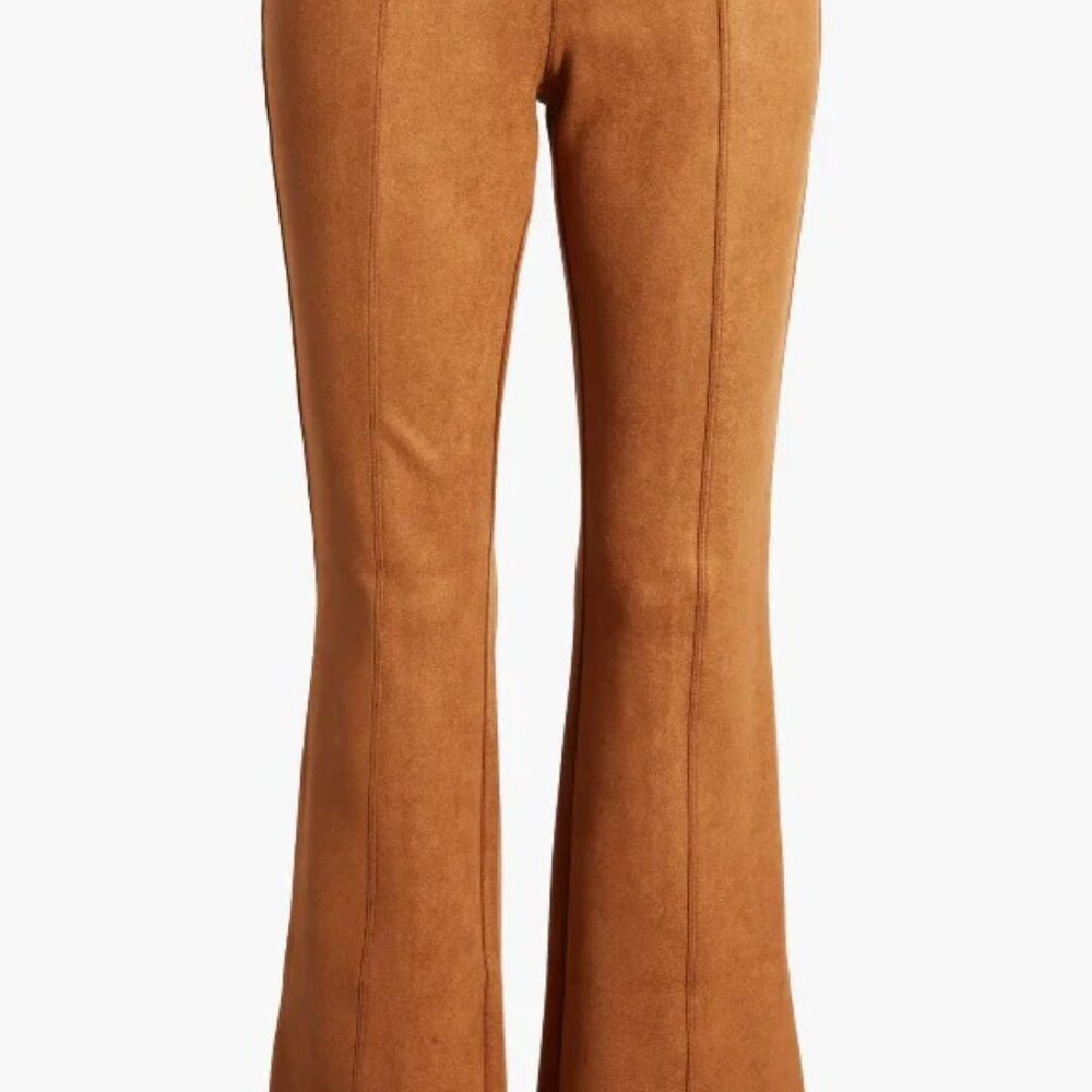 SPANX Faux Suede Flare Pants Size Large  Color is Rich Caramel
